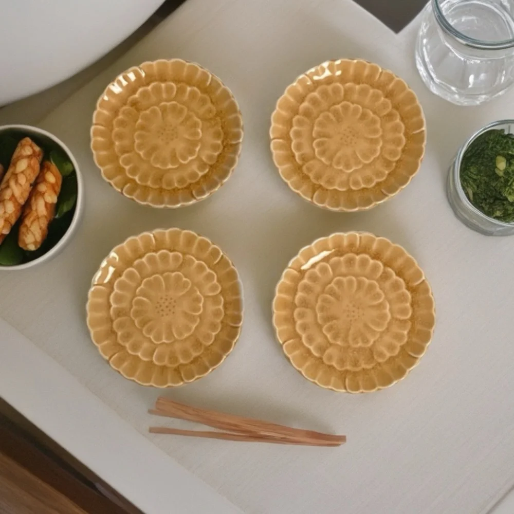 Pottery Barn ceramic, Asian Flower Small Appetizer plates set of 4